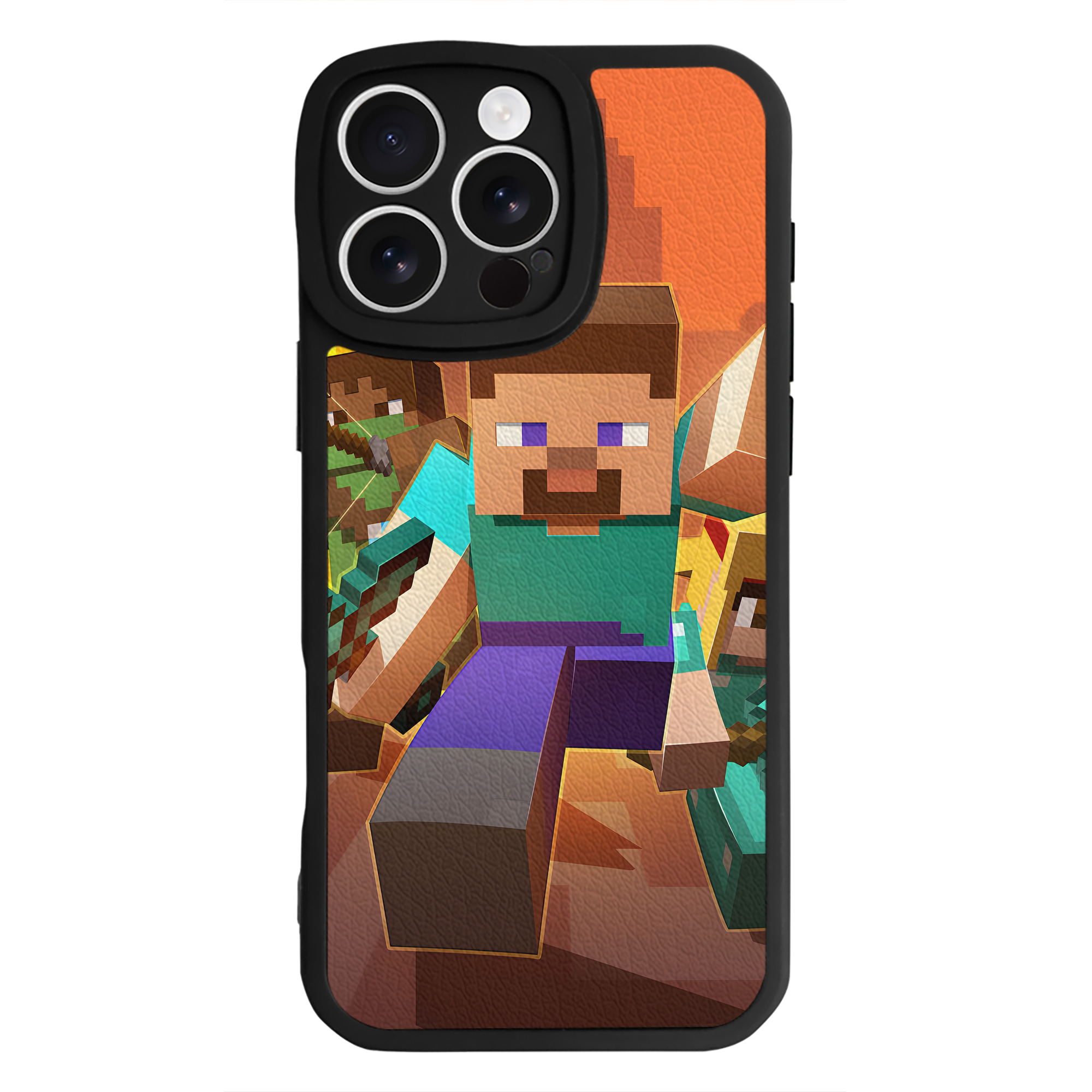 （画像用） マインクラフト ブロックの世界 Minecraft MC Block world 【iPhone 16シリーズ対応】シリコンスマホケース（レザー調） 材質：シリコン
